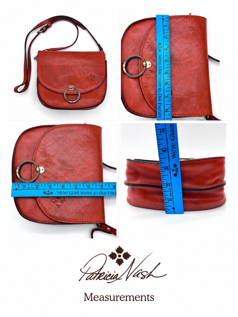 Patricia Nash Tooled Leather Crossbody Saddle Bag Red Ring Flap - Picture 2 of 16